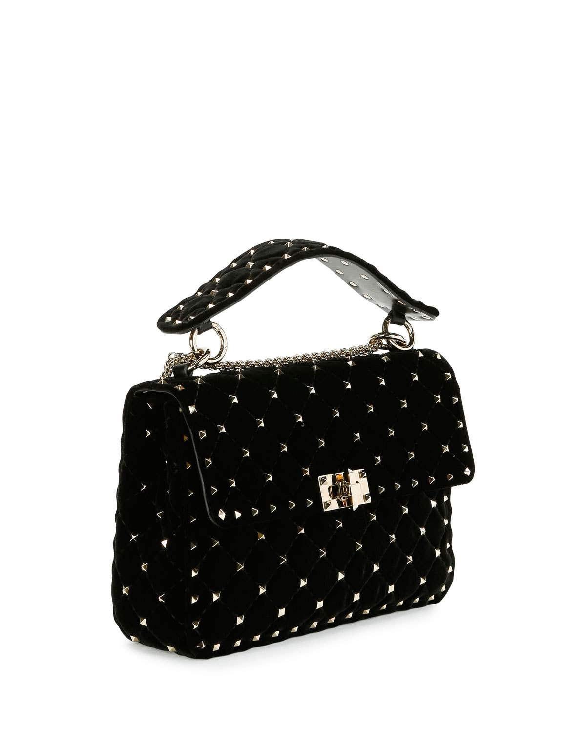 Rockstud Quilted Velvet Medium Shoulder Bag, Black