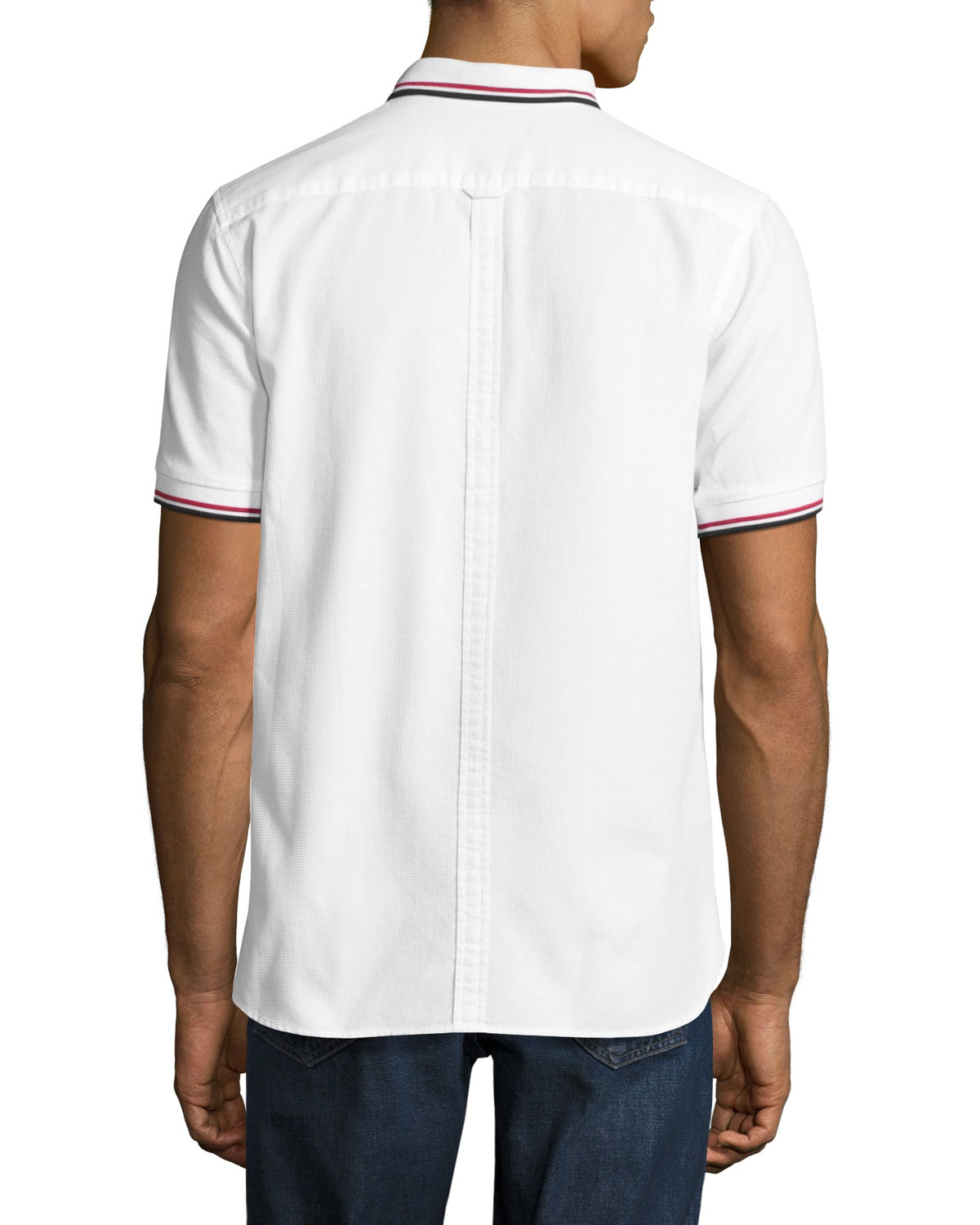 Twin-Tipped Short-Sleeve Waffle Shirt, White