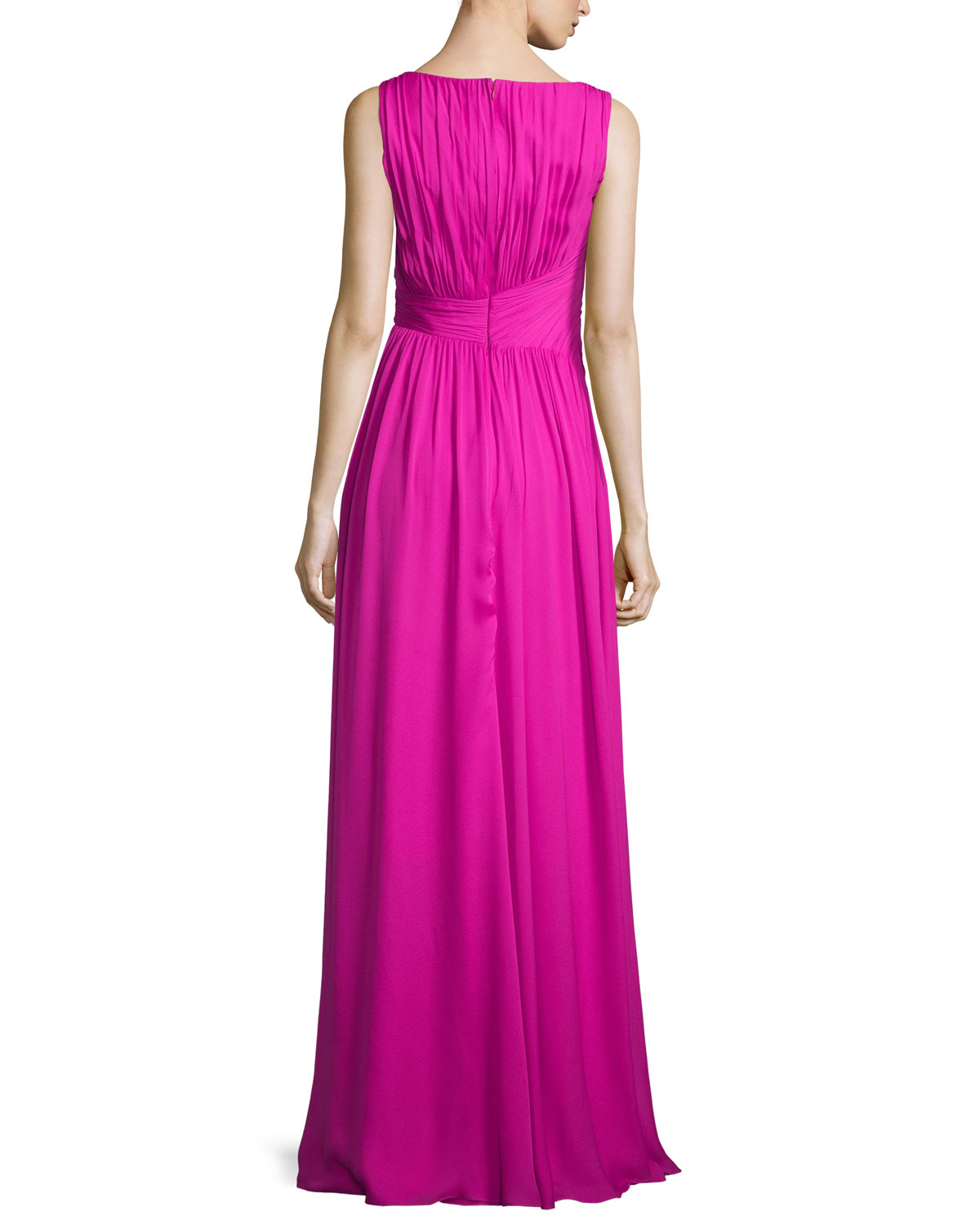 Sleeveless V-Neck Draped Chiffon Gown