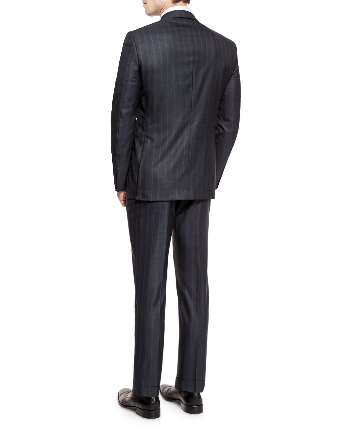 Milano Wool Twin-Stripe Two-Piece Suit, Charcoal