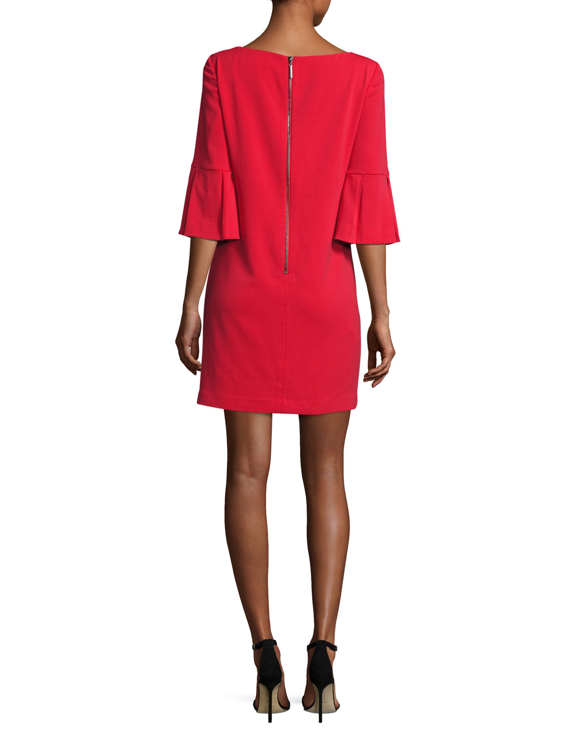 Bell-Sleeve Ponte Cocktail Dress, Red