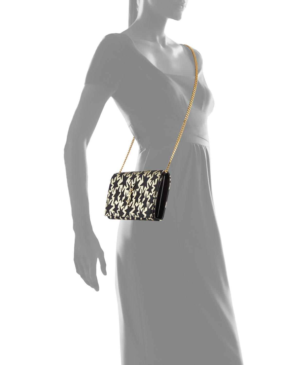 Monogram Stars Flap Wallet-on-Chain, Gold/Black
