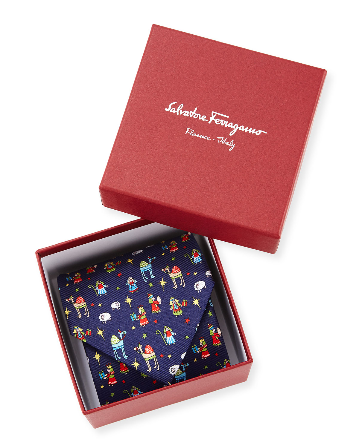 Nativity Scene Silk Tie, Navy