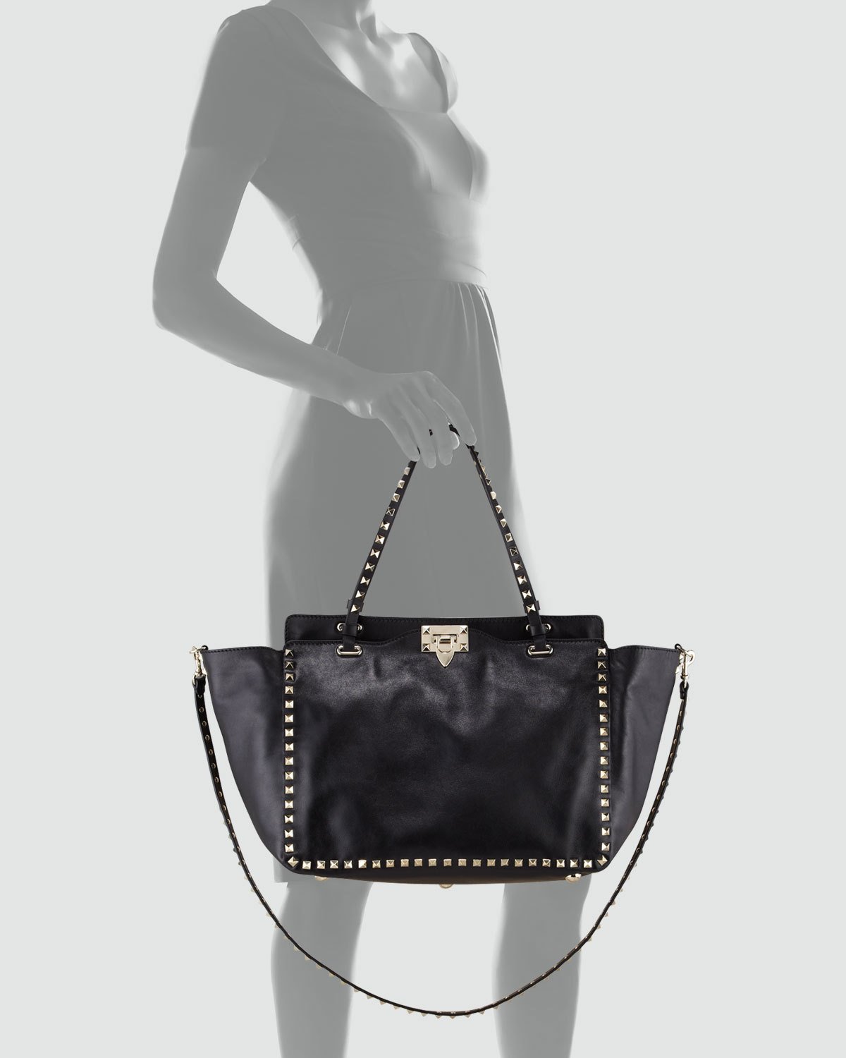 Rockstud Medium Tote, Nero