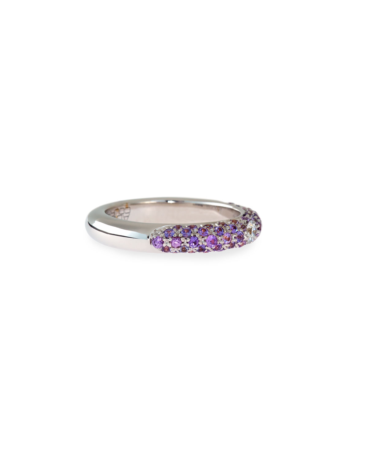 18K White Gold & Purple Sapphire Ring with One Diamond, Size 6.75