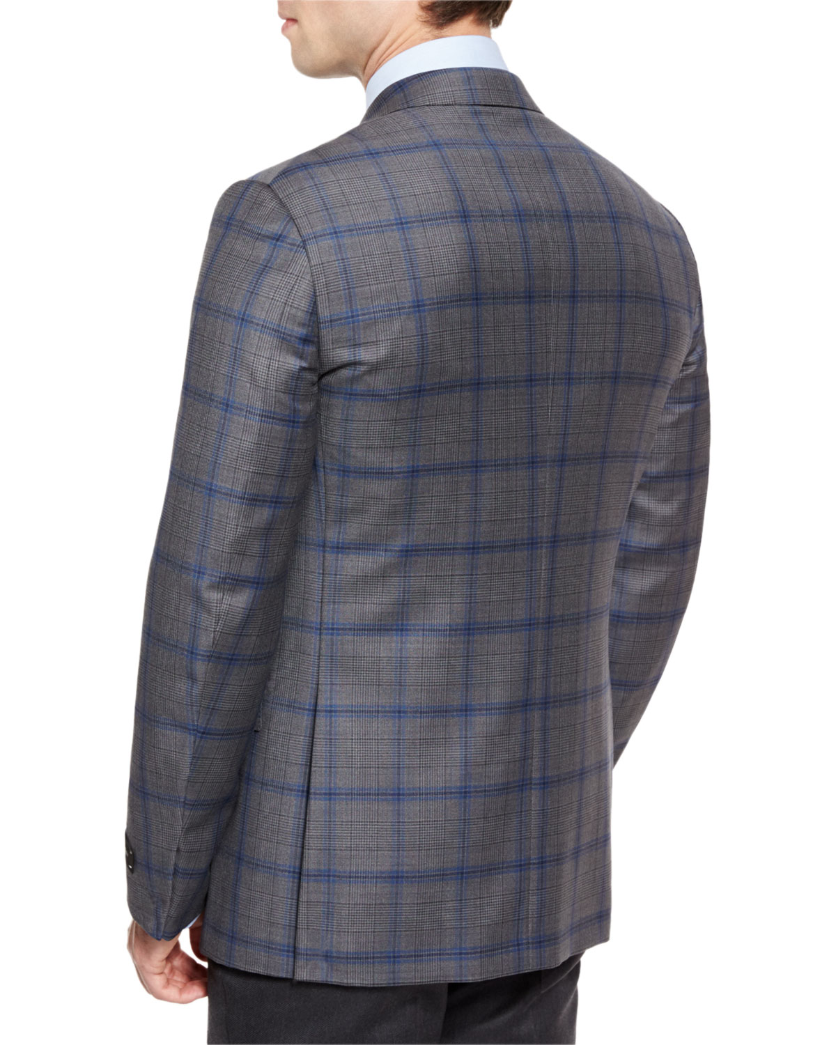 Plaid Light Trofeo Wool Two-Button Sport Coat, Gray/Blue
