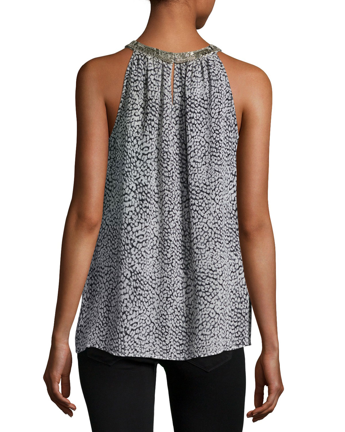 Katella Embellished-Collar Sleeveless Top, Black