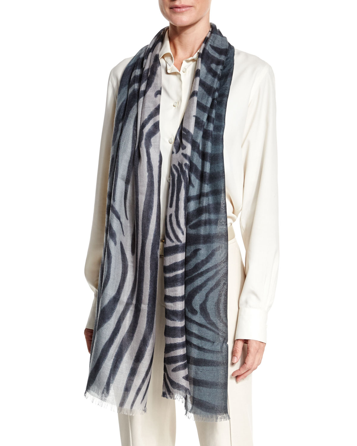 Soffio Animal-Print Cashmere-Silk Stole