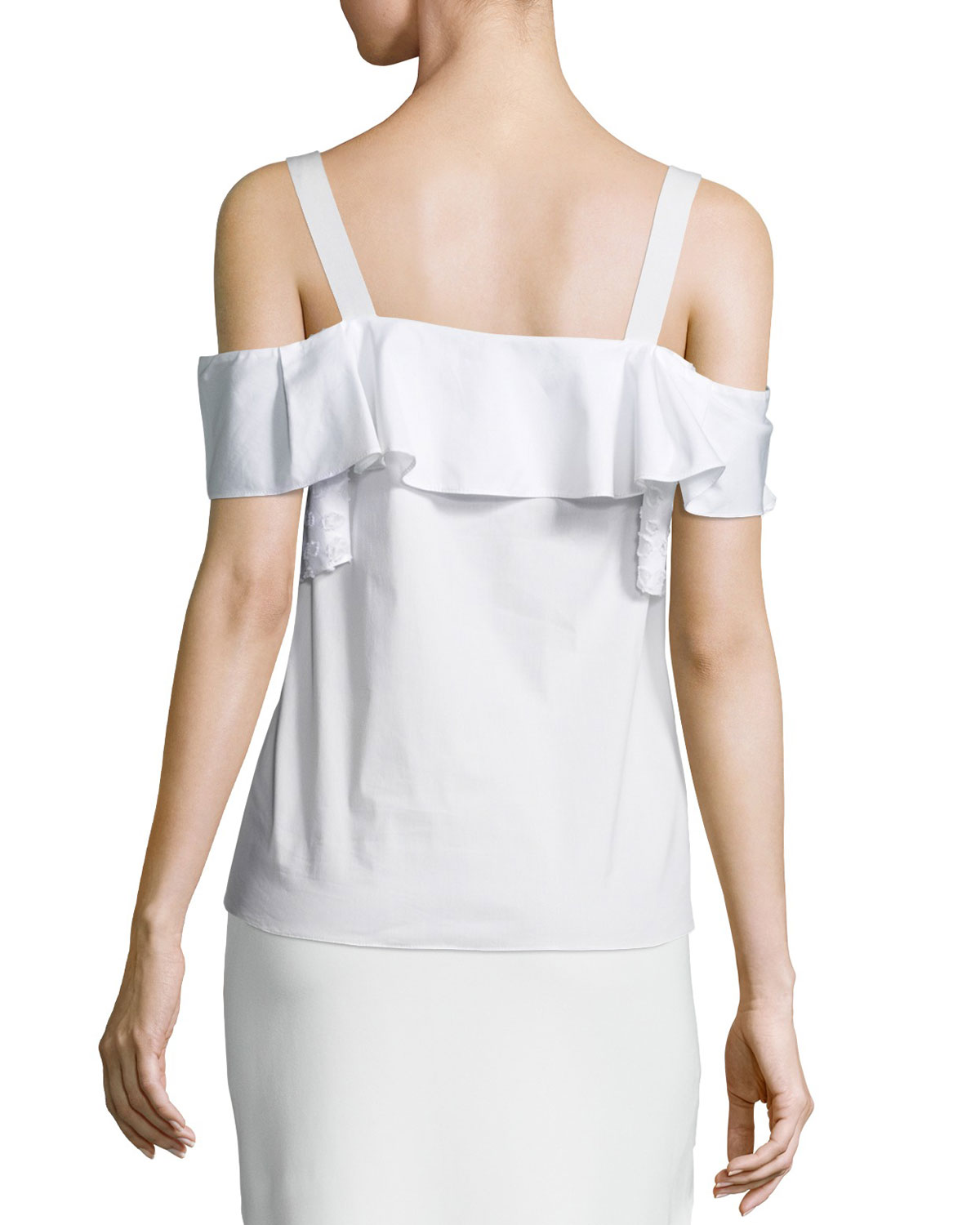 Tiered-Ruffle Cold-Shoulder Top, Chalk