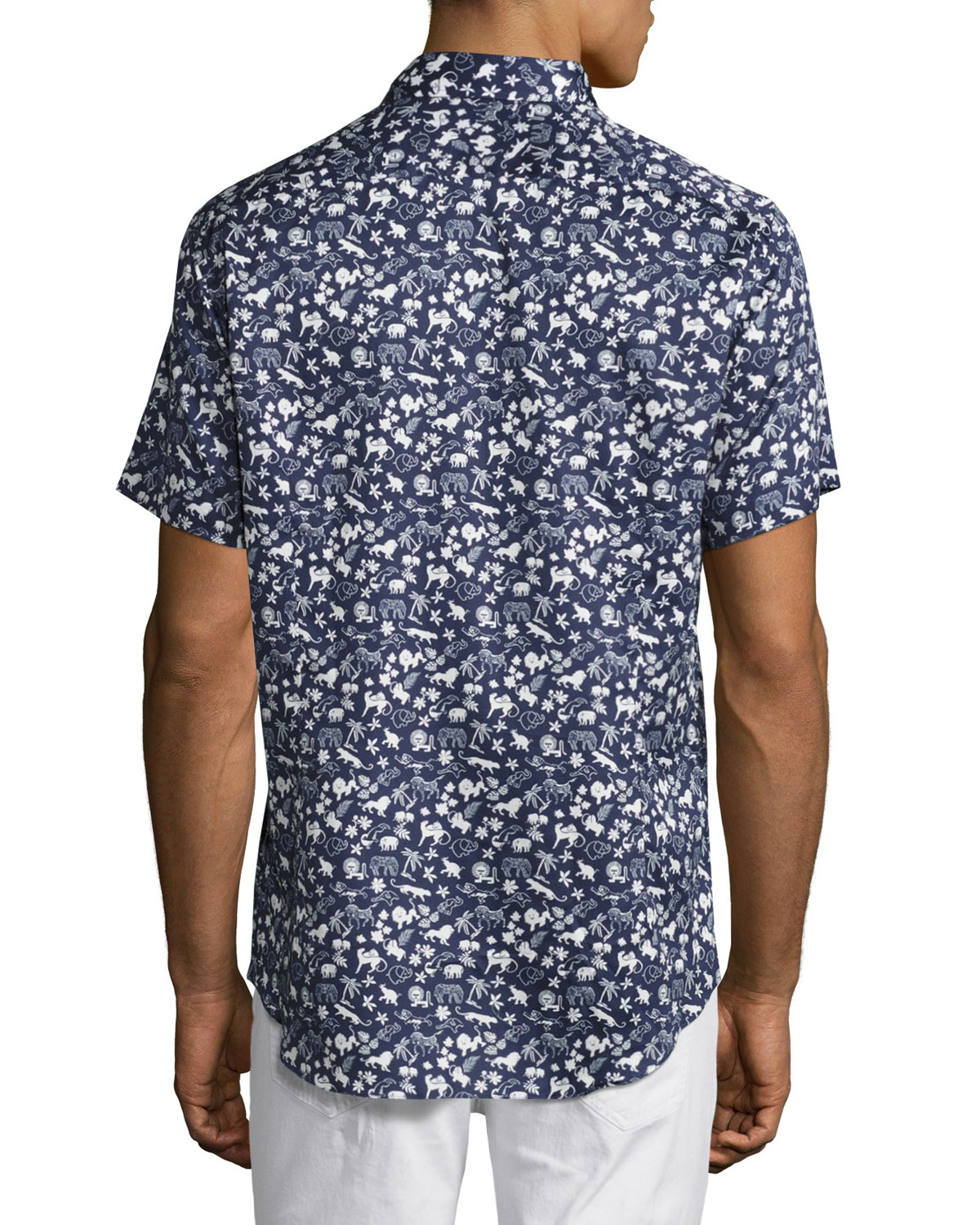 Safari-Print Short-Sleeve Sport Shirt, Navy