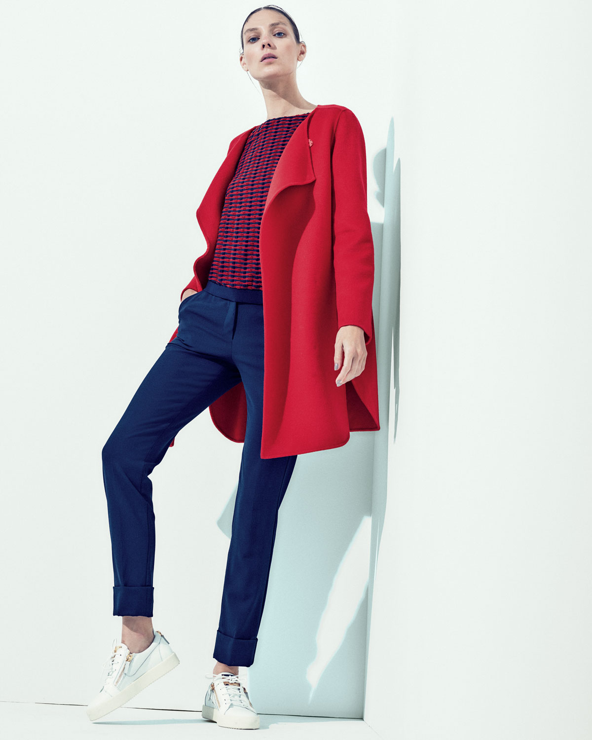 Double-Faced Wool Wrap Coat, Red