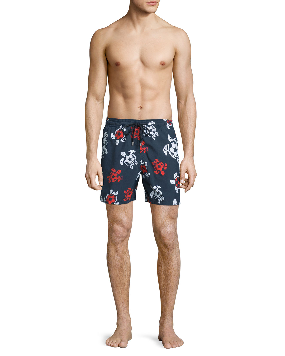 Moorea Soccer-Turtle Printed Swim Trunks, Navy