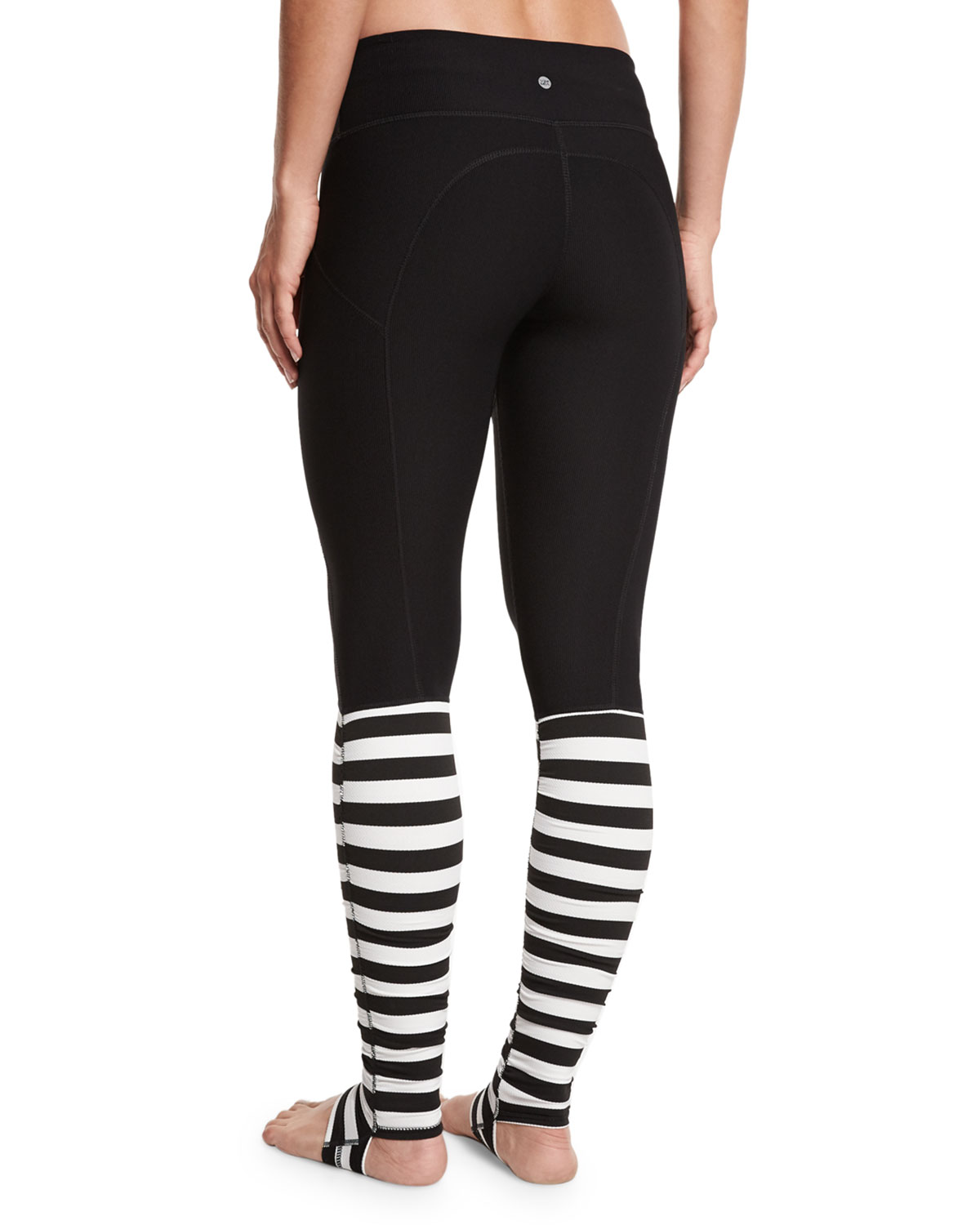 Bumble Rhythm Striped Stirrup Leggings, Black/White