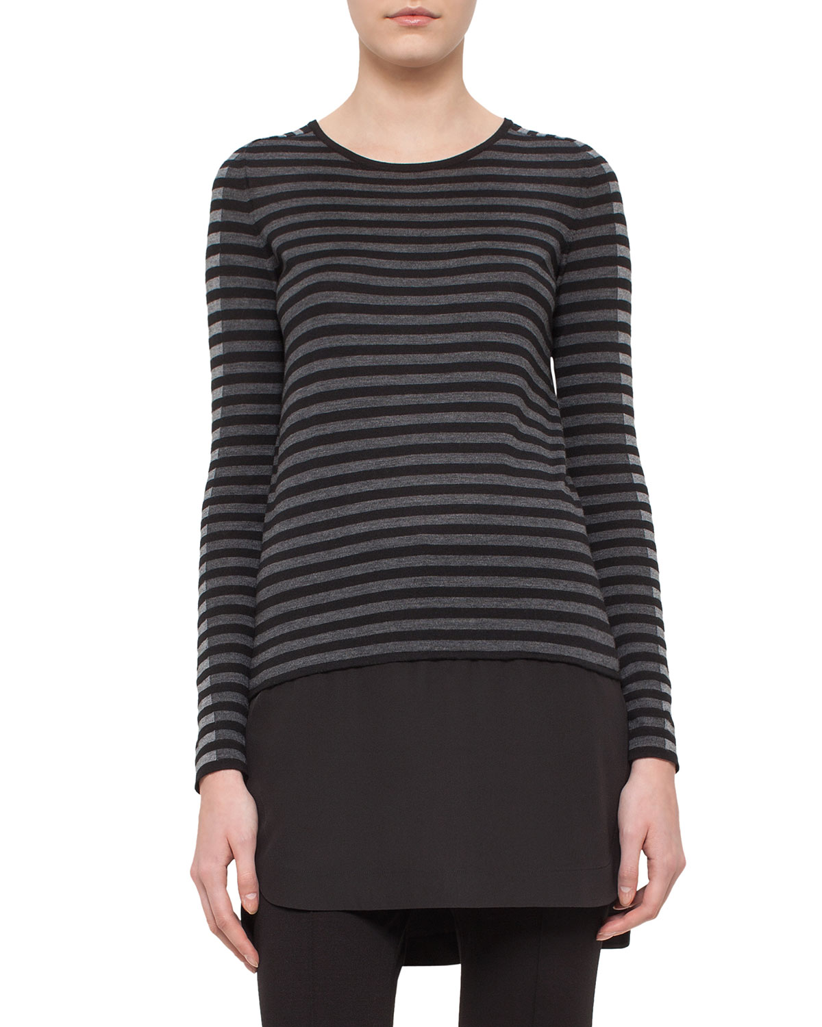 Striped Knit Long-Sleeve Tunic, Black/Cliff/Grave