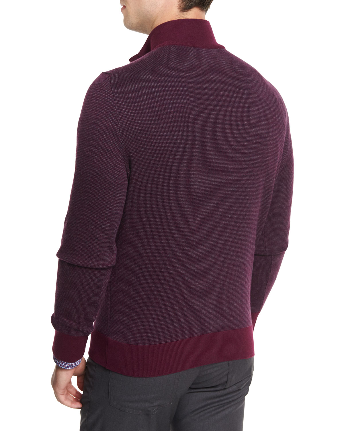 Birdseye Cashmere-Blend Quarter-Zip Sweater, Purple