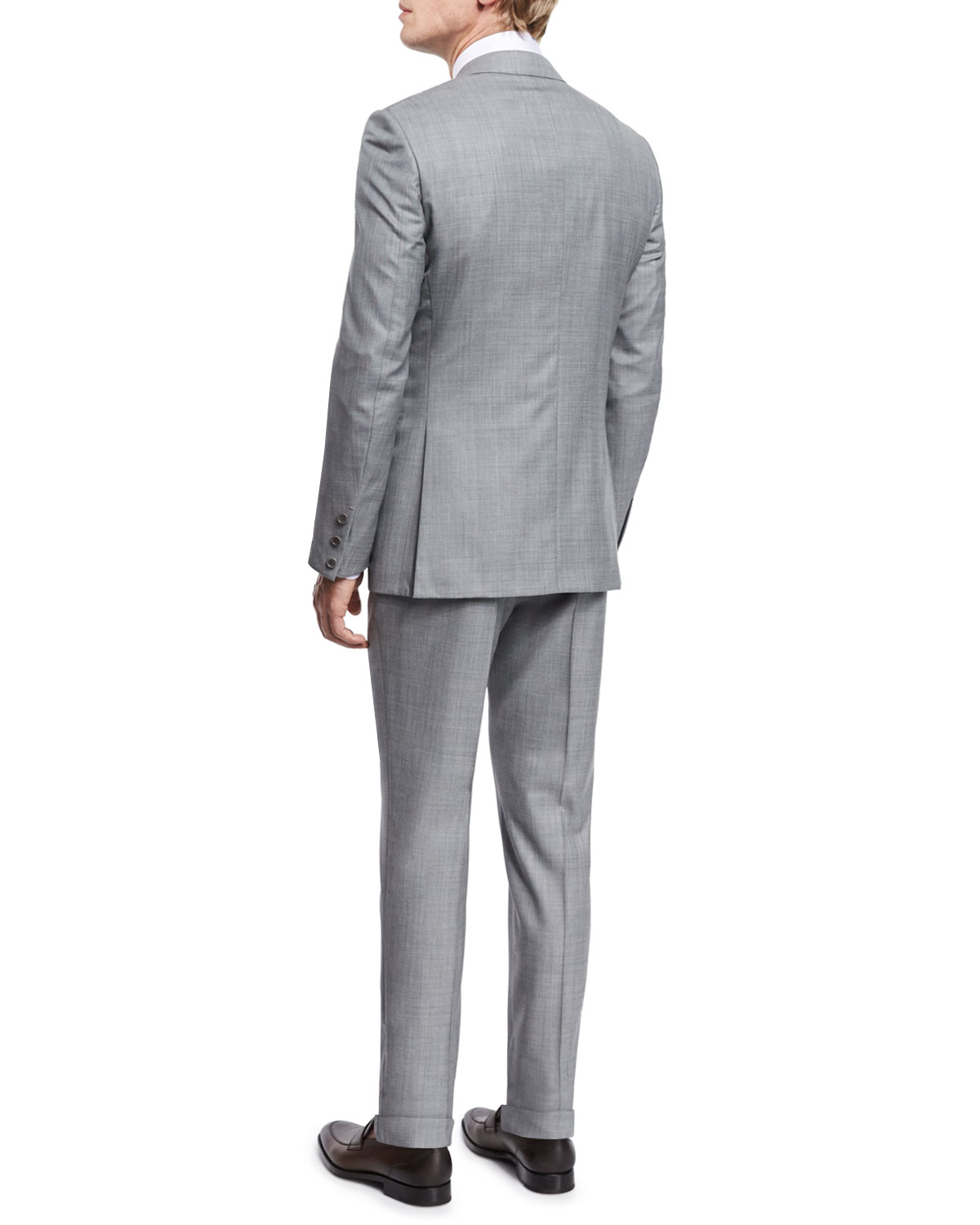 Sharkskin Two-Piece Trofeo® Wool Suit, Light Gray
