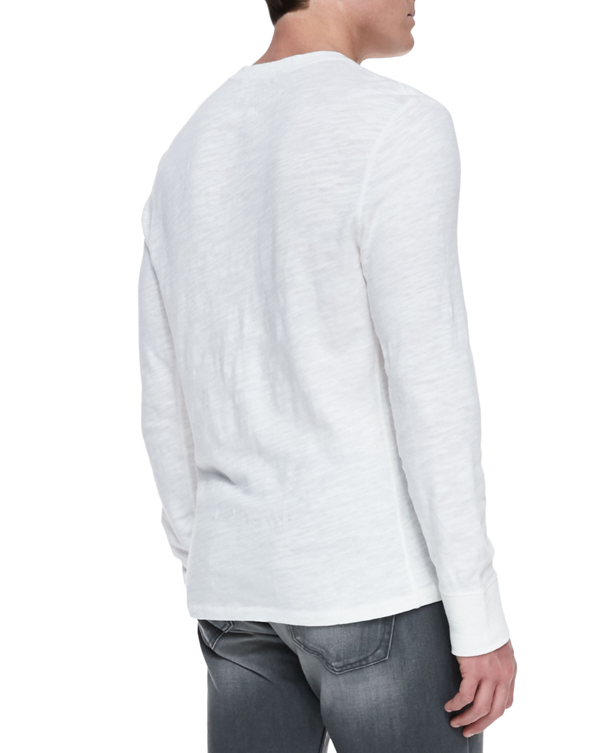 Slub-Knit Basic Henley, White 