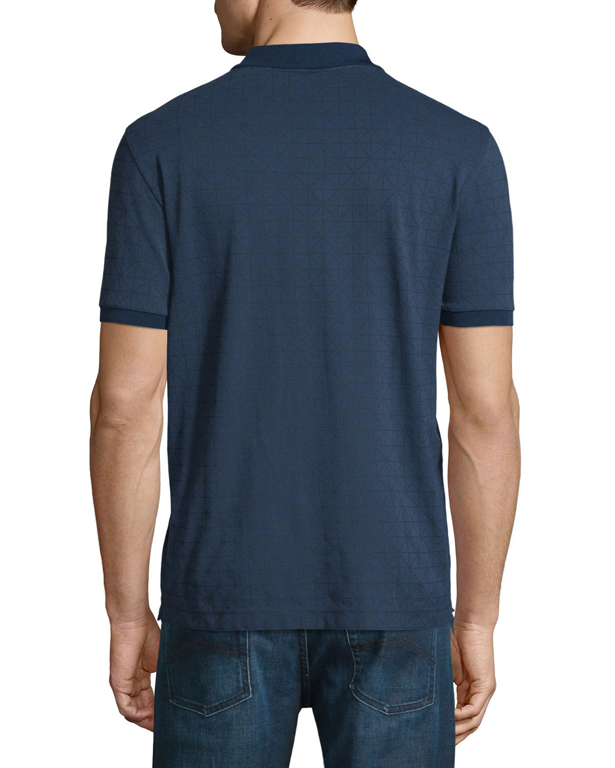 Diamond-Grid Print Short-Sleeve Polo Shirt, Navy