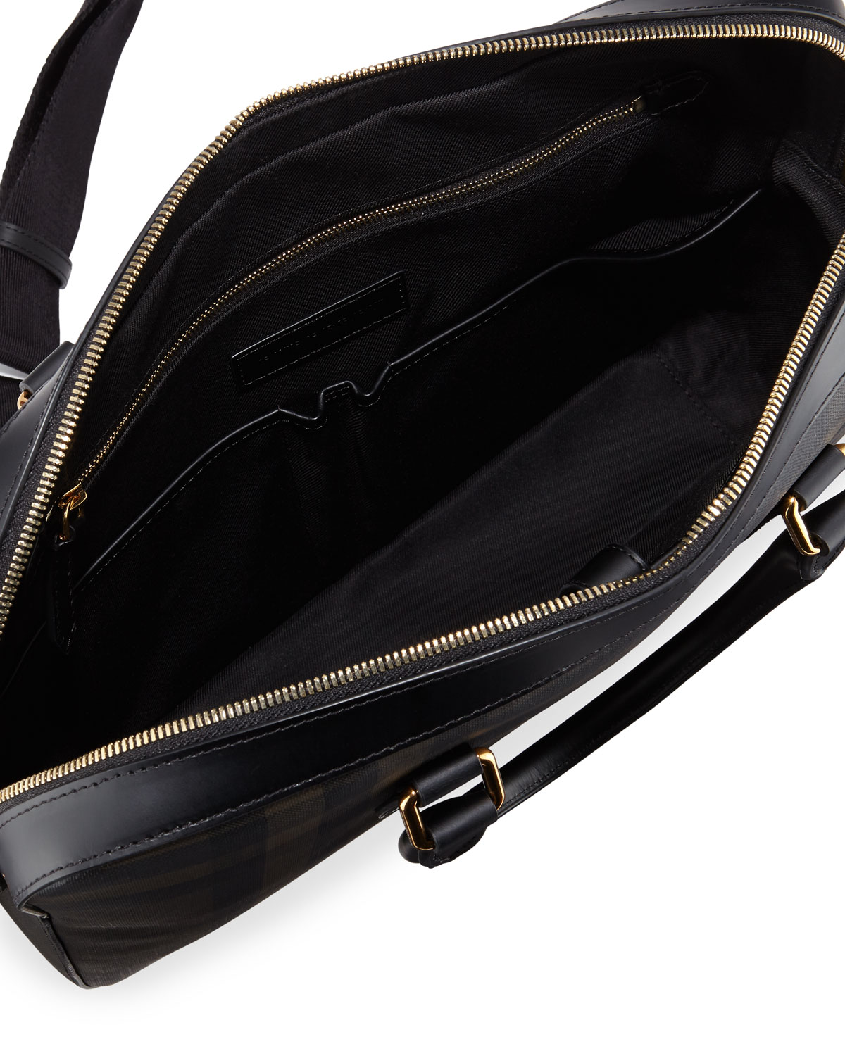 Hambleton Smoke Check Briefcase, Chocolate/Black