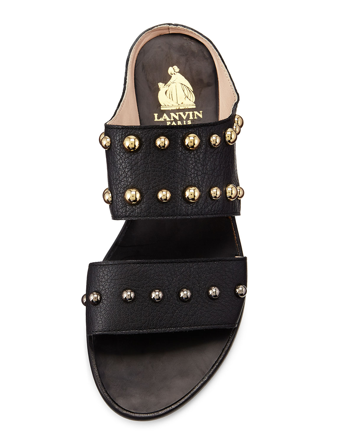 Studded Leather Two-Band Mule, Black