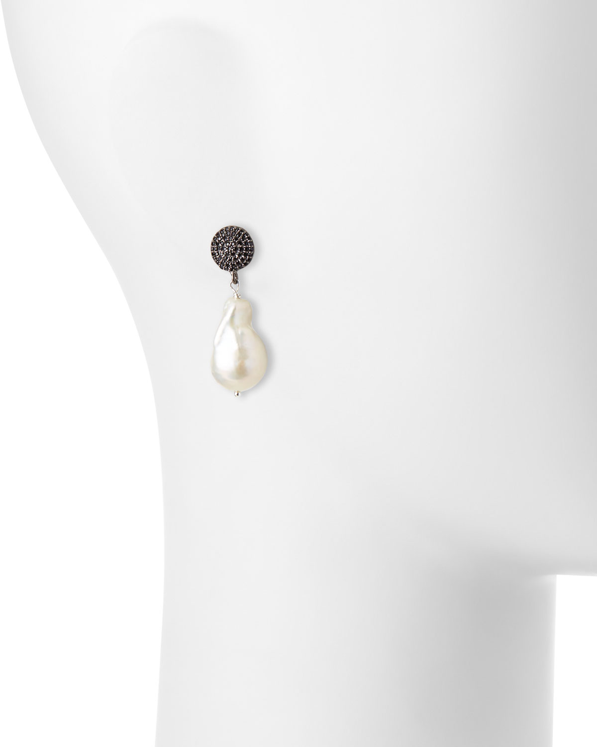 Baroque Pearl Drop Earrings with Black Spinel