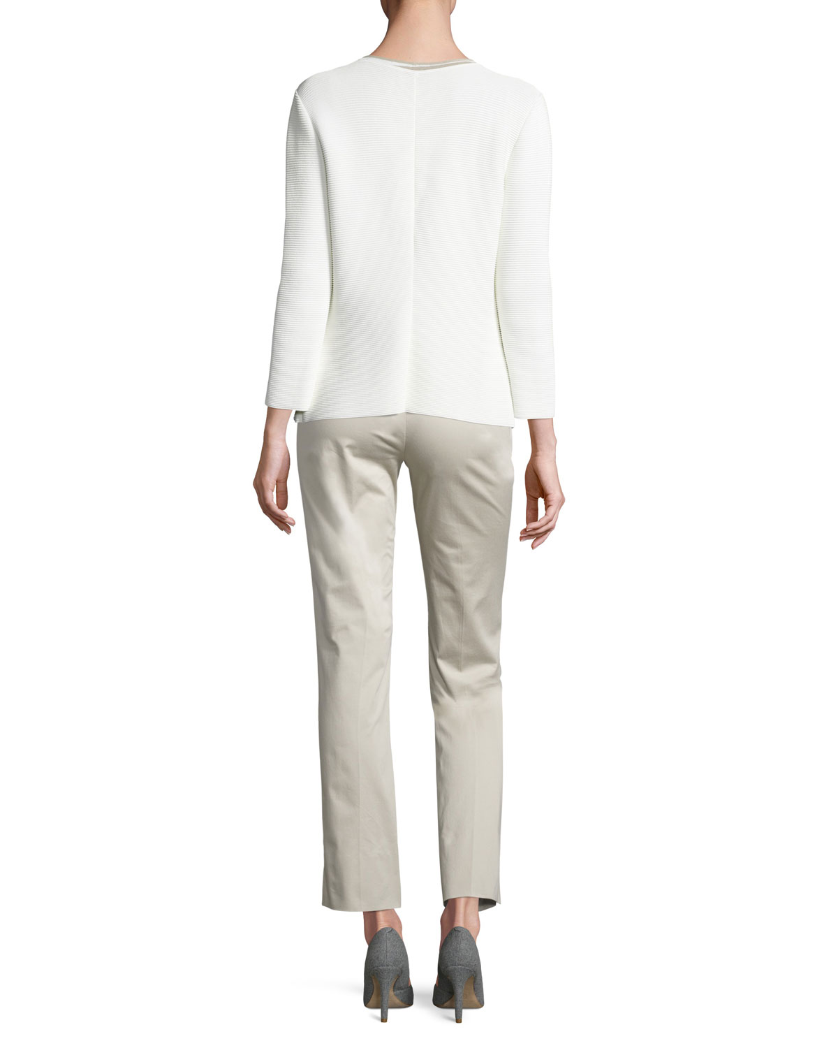 Stretch-Cotton Ankle Pants, Beige