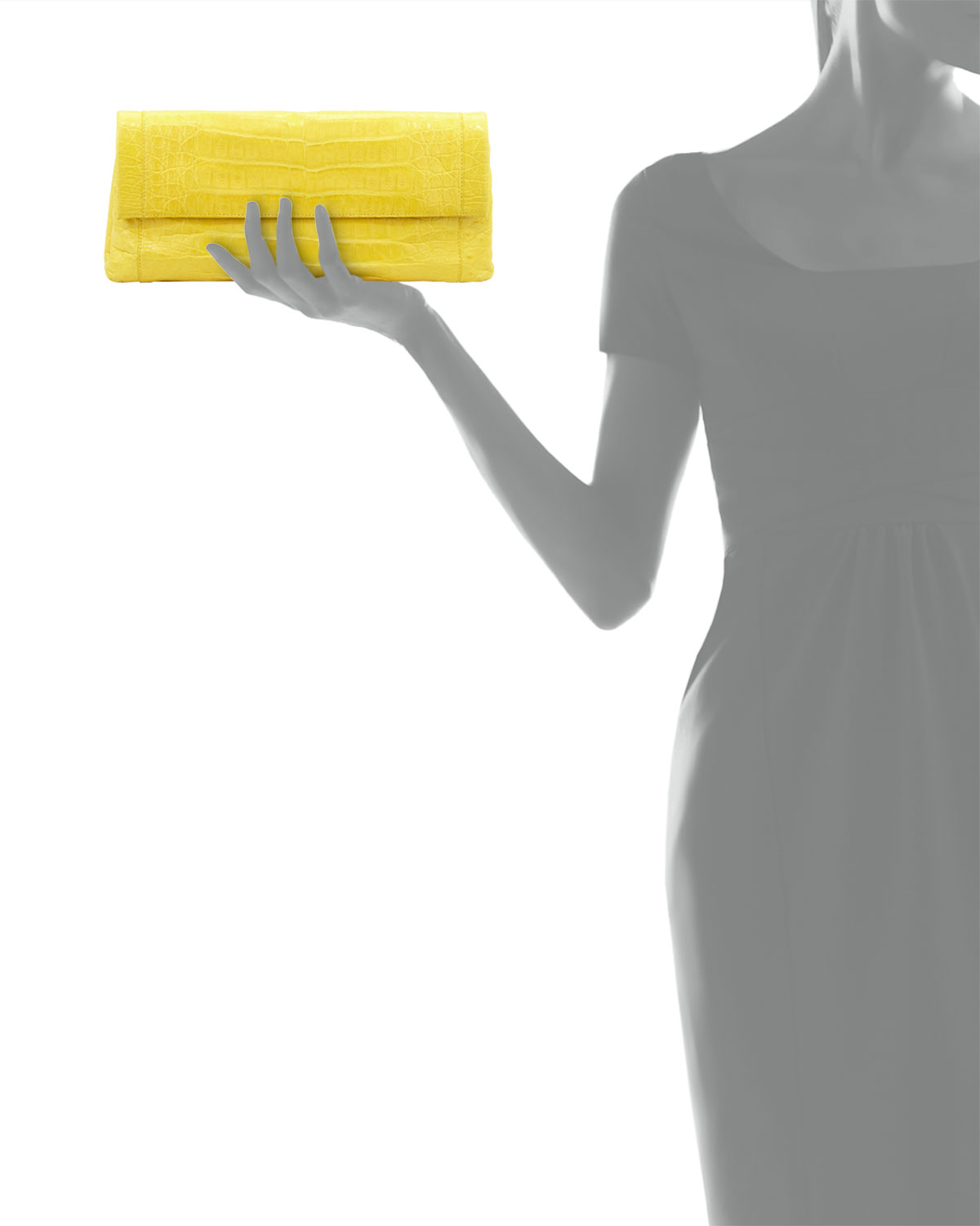 Gotham Crocodile Flap Clutch Bag, Yellow Matte