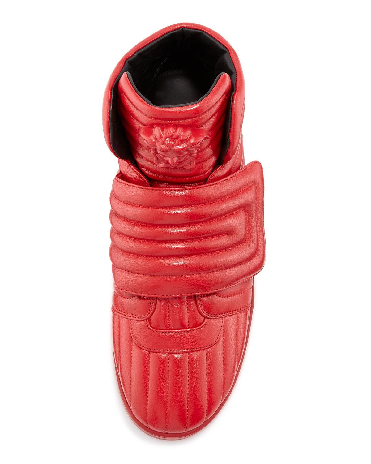 Aros Men's Quilted Leather High-Top Sneaker, Geranium Red