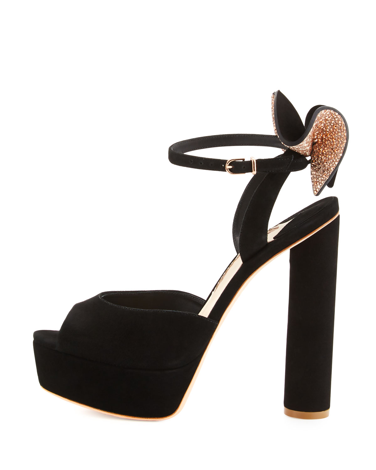Raye Bow Suede Platform Sandal, Black