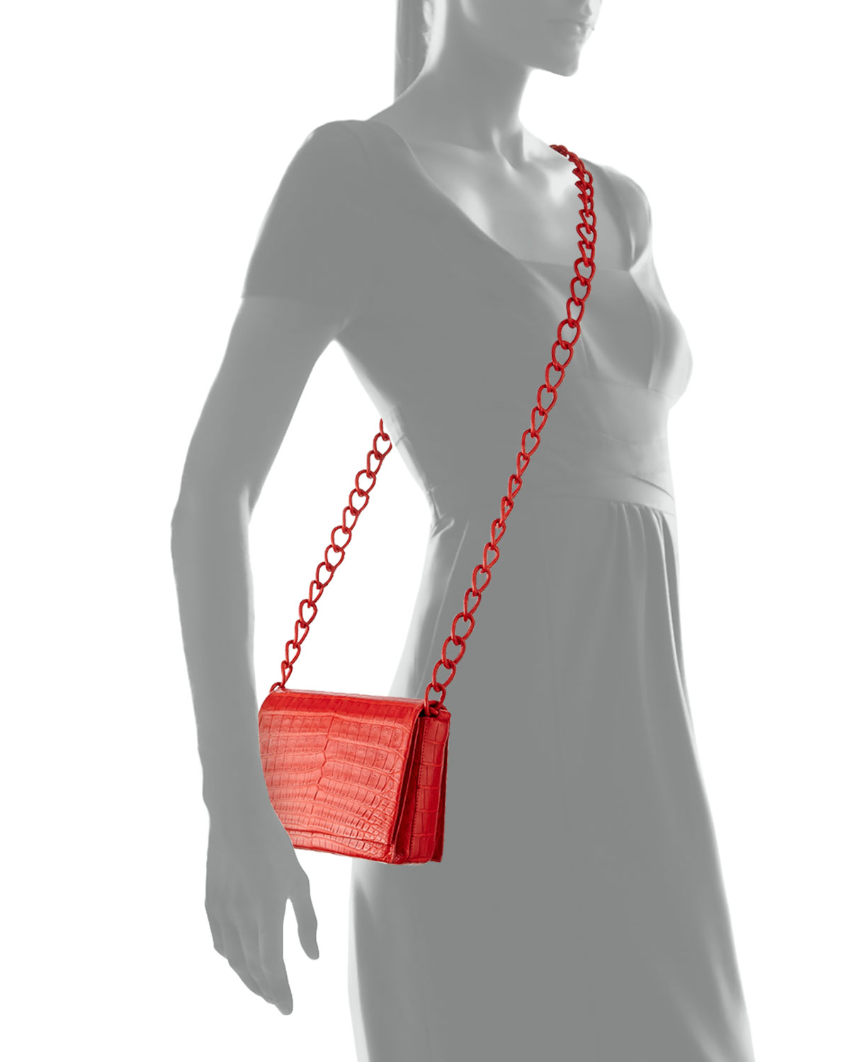 Small Crocodile Chain Crossbody Bag, Red Matte