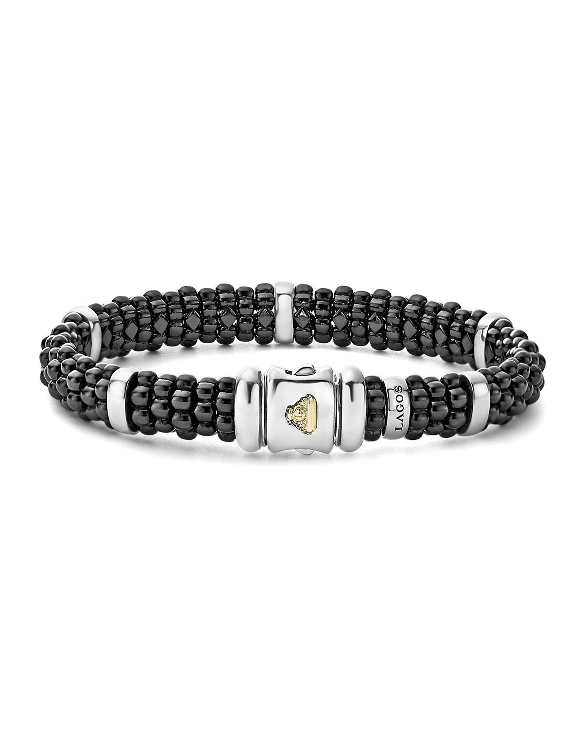 9mm Black Caviar Ceramic Rope Bracelet, Size Medium