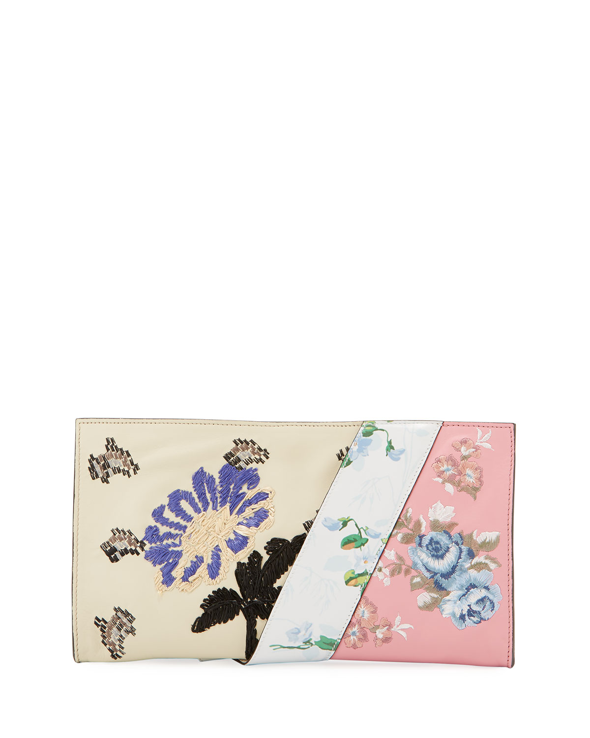 Embroidered Flower Ruffle Clutch Bag, Multi