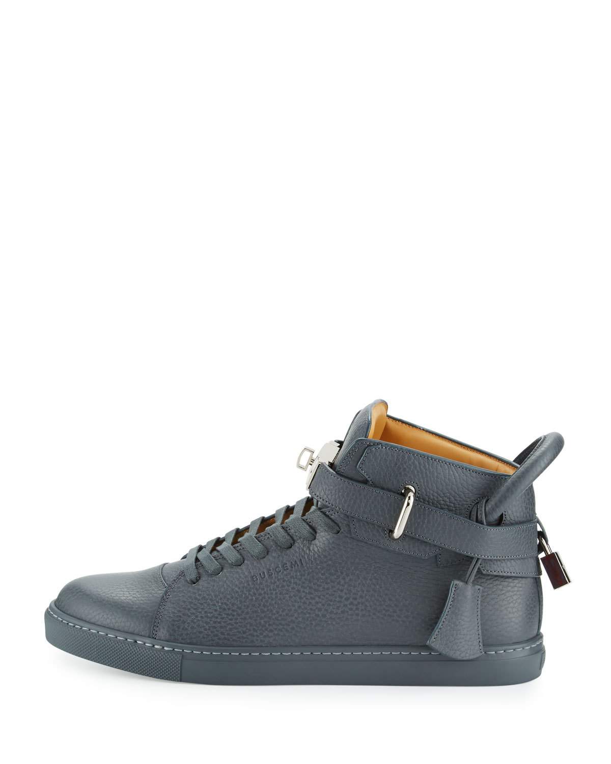 100mm Men's Leather High-Top Sneaker, Dark Gray