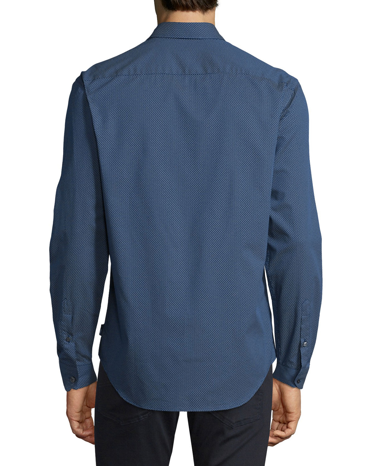 Micro Tick-Print Woven Sport Shirt, Navy/White