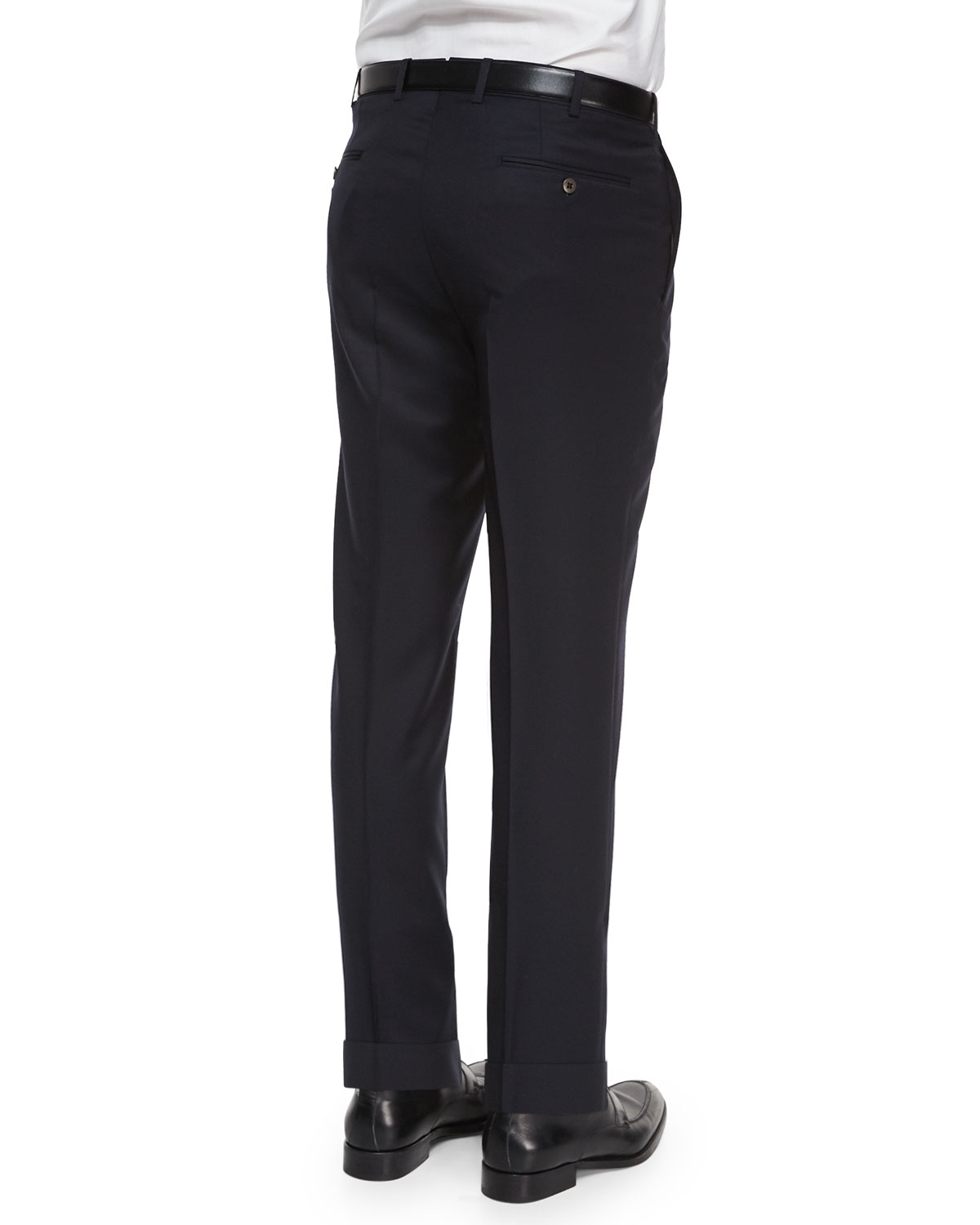 Flat-Front Wool Trousers, Navy