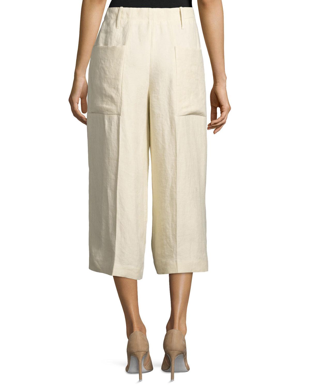 Tai Linen Twill Wide-Leg Cropped Pants, Sand