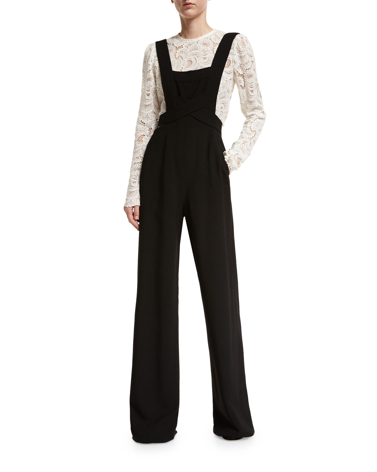 Harlow Crepe Overall Jumpsuit, Black