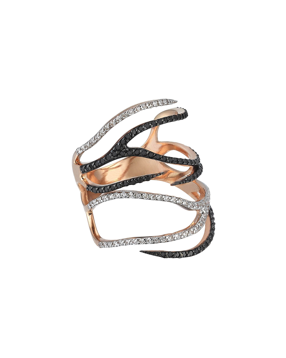 Zebra Black & White Diamond Ring in 14K Rose Gold, Size 7