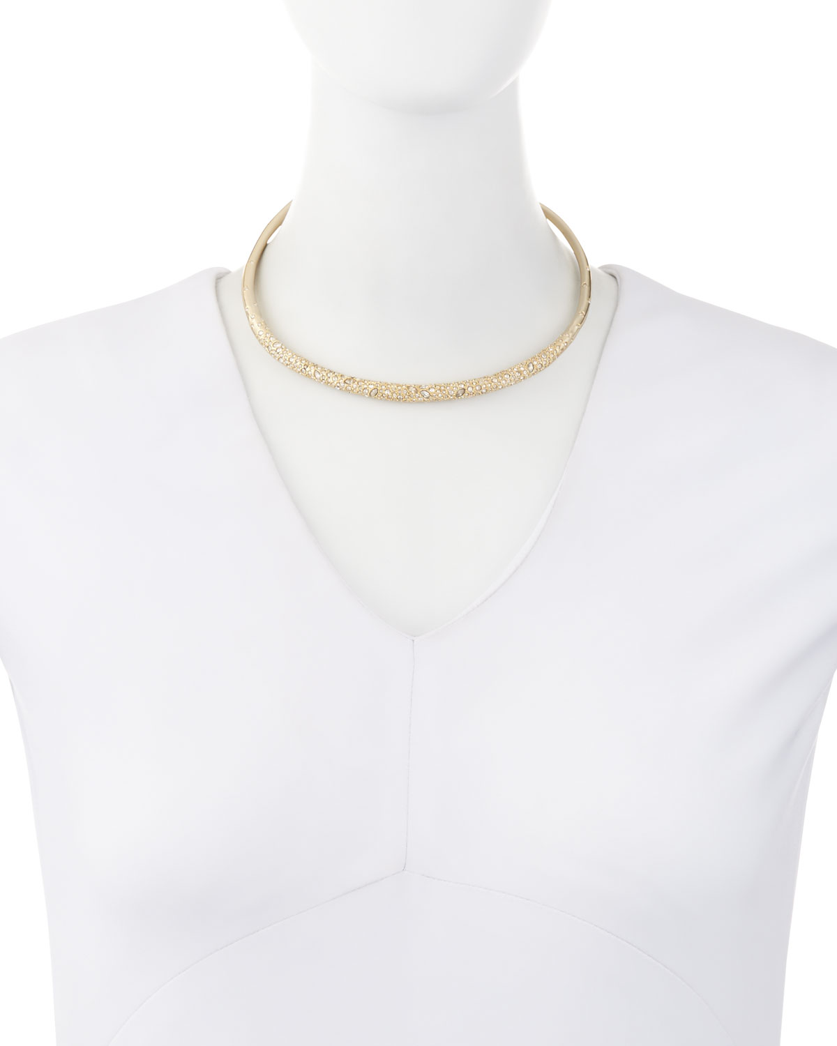 Crystal-Encrusted Collar Necklace, Golden