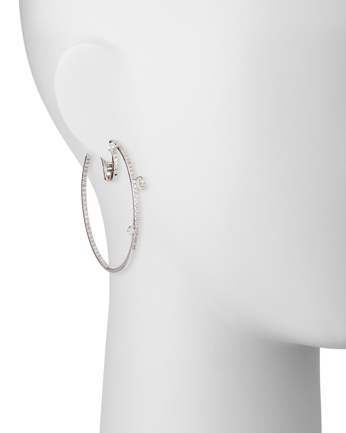 18k White Gold Spaghetti Diamond Hoop Earrings