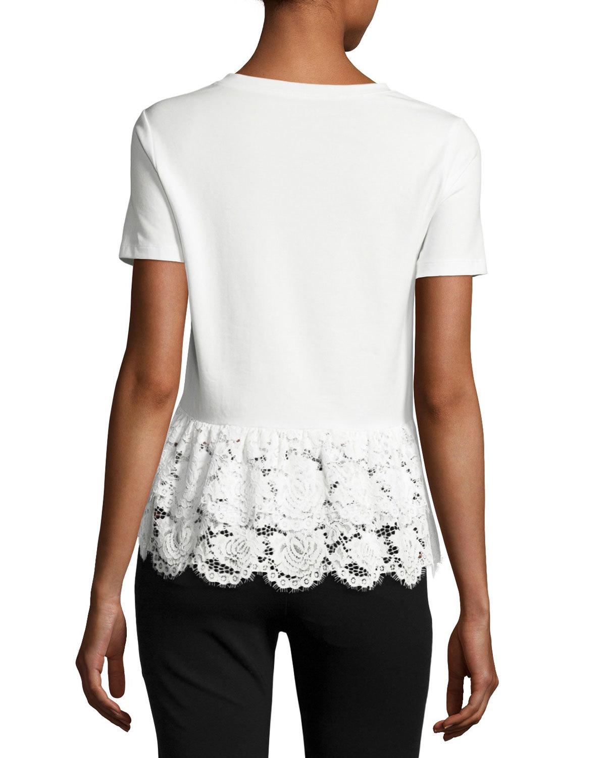 lace-hem flounce tee, white