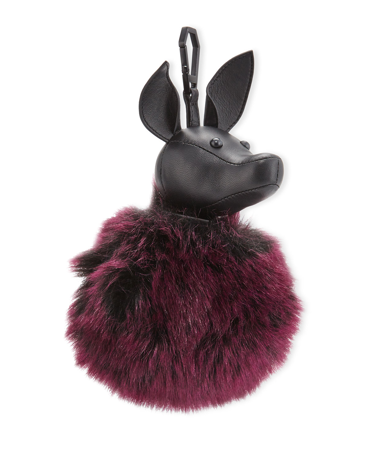 Bambi Faux-Fur Dog Charm for Handbag, Black/Red Plum