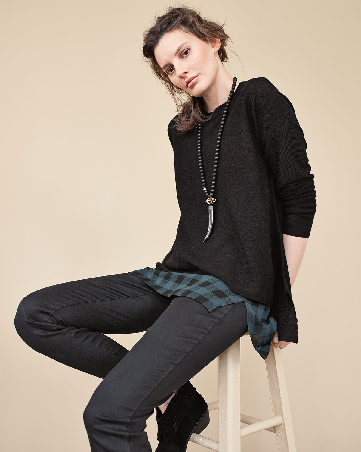 Long-Sleeve Merino Links Top, Black