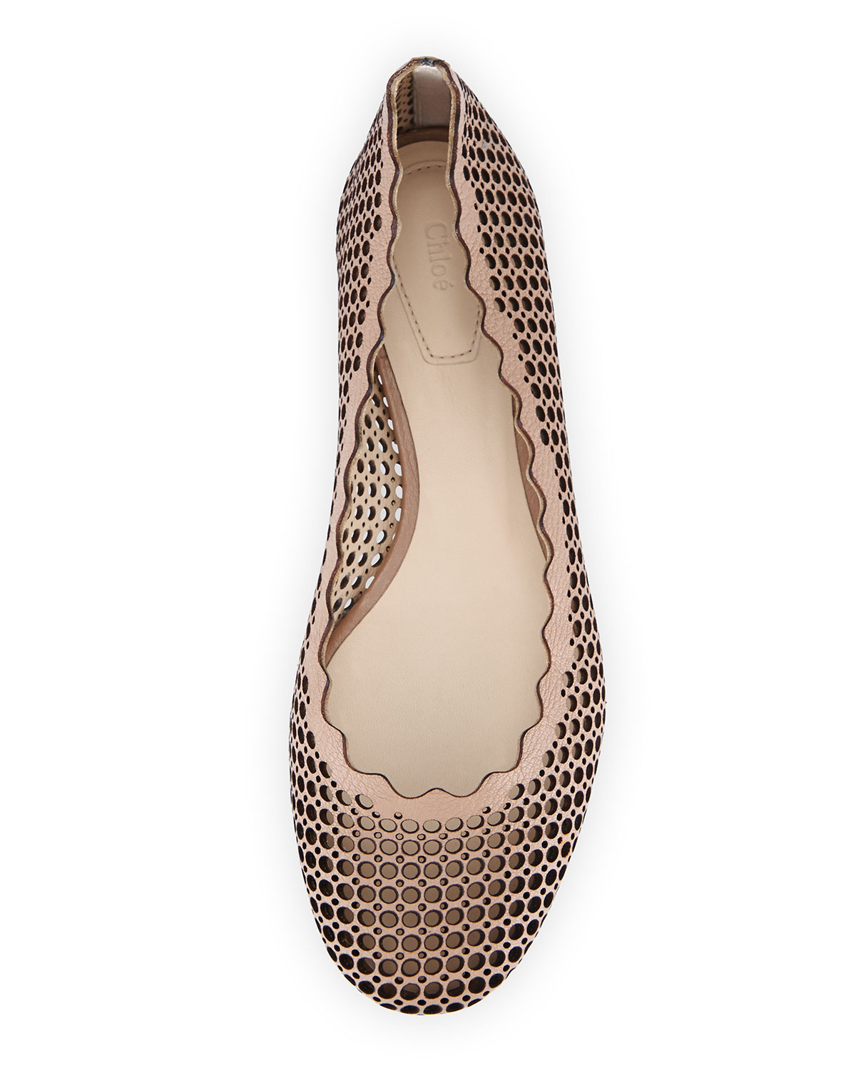 Perforated Leather Ballerina Flat, Beige Rose