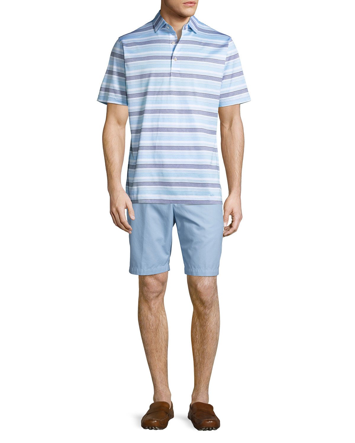 Johnson Striped Cotton Lisle Polo Shirt, White/Blue