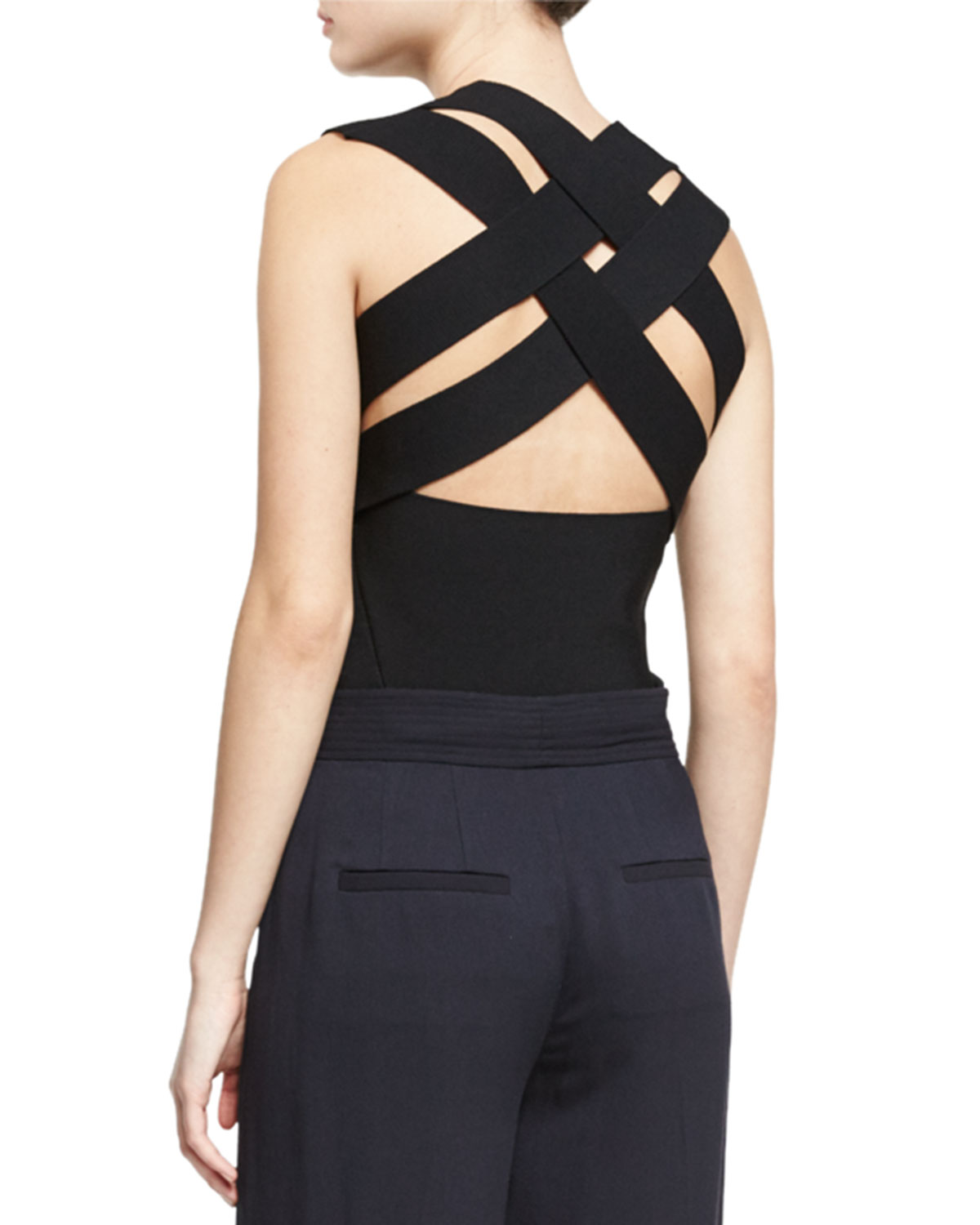 Travis Sleeveless Crisscross-Back Stretch Top, Black