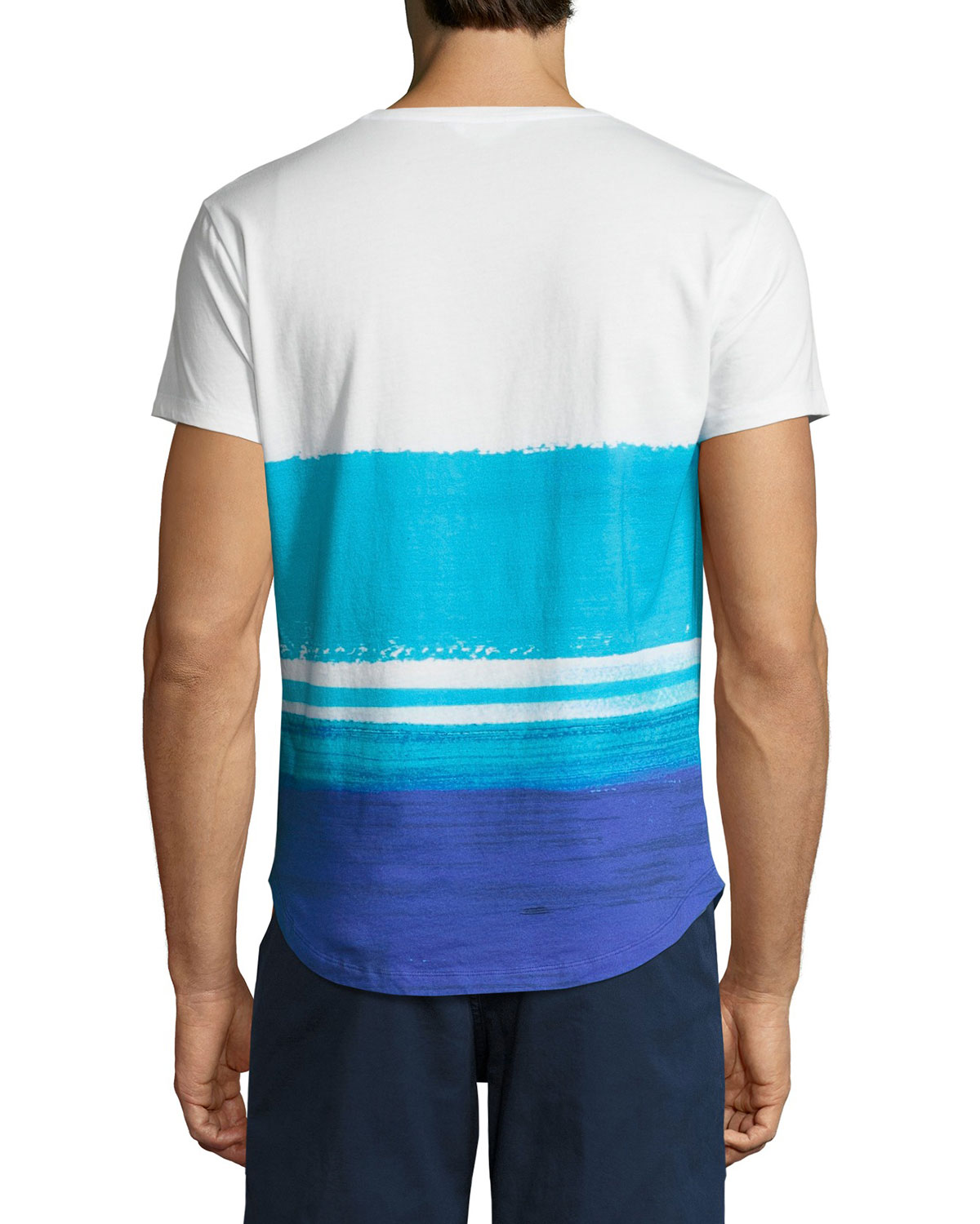 OB-T McGovern Wave-Print Tailored-Fit Crewneck T-Shirt, White/Blue