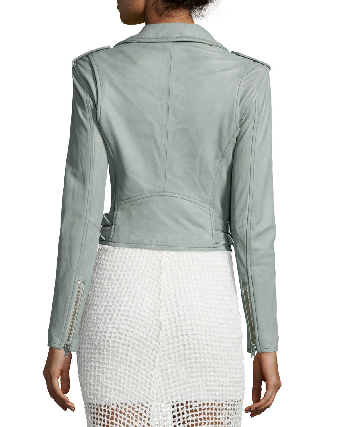 Ashville Cropped Leather Jacket, Light Gray