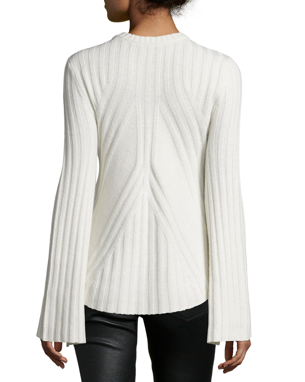 Ribbed Cashmere-Blend Bell-Sleeve Flared Sweater