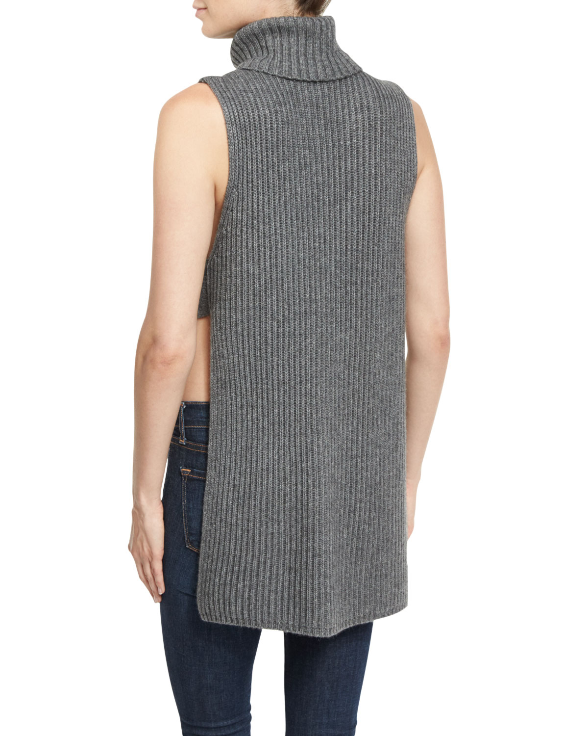 Shaker-Knit Turtleneck Apron Top